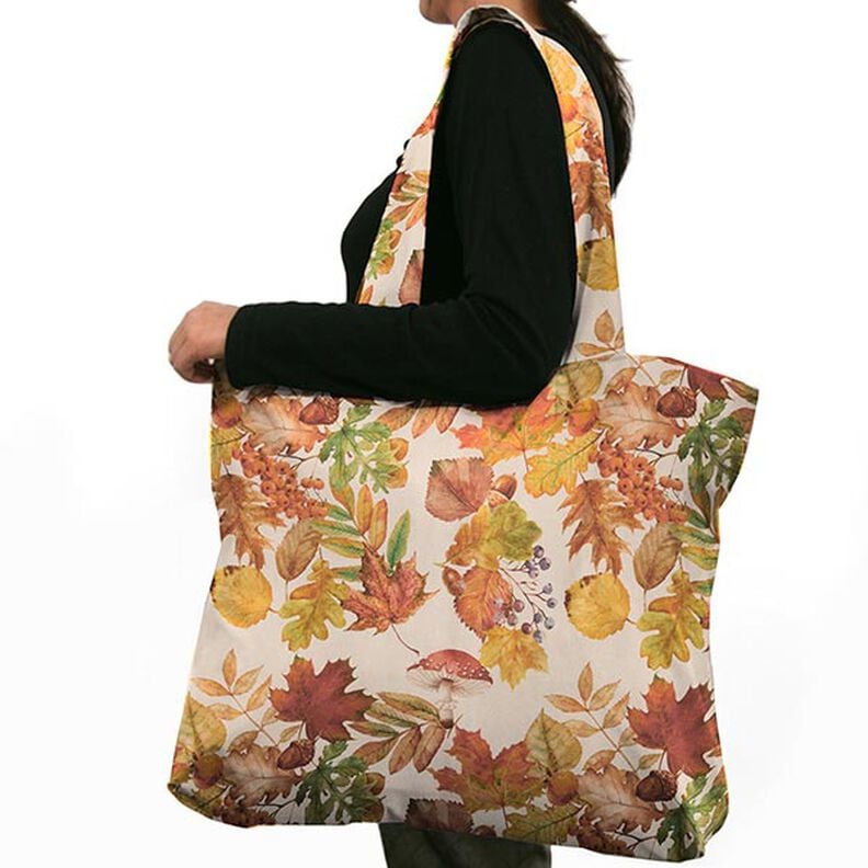 Decorative fabric, half Panama autumn leaves, recycled – natural, image number 7