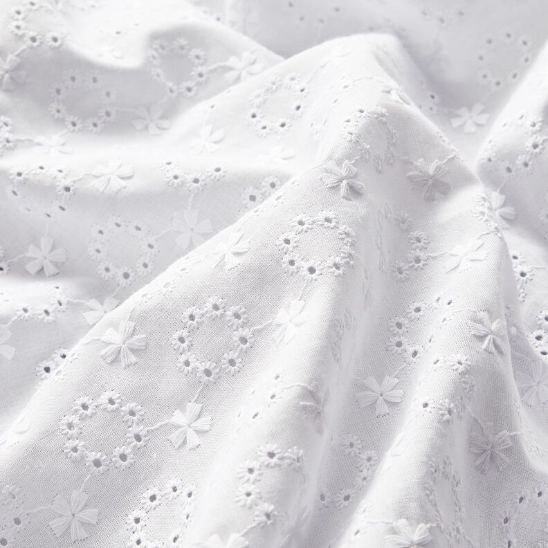 Cotton Batiste Broderie Anglaise floral wreaths – white,  image number 3
