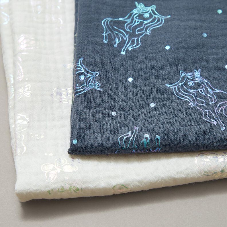 Double Gauze/Muslin unicorns Foil Print – blue grey,  image number 6
