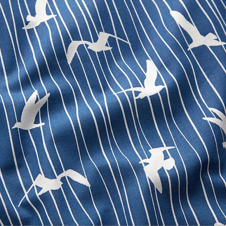 Decor Fabric Half Panama seagulls – ocean blue/white,  image number 2