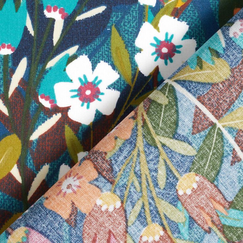 Coated Cotton Mixed flowers &ndash; petrol/burgundy,  image number 4