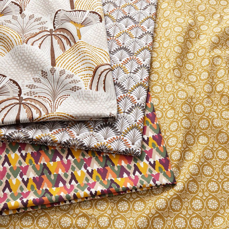 Cotton Cretonne Flowers and tendrils – mustard/white, image number 5
