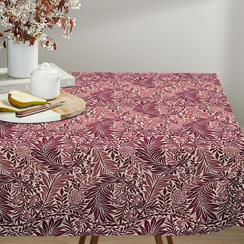 Decor Fabric Half Panama flowers and tendrils – natural/burgundy,  image number 8