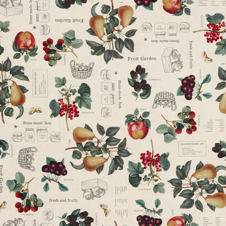 Decor Fabric Half Panama fruit varieties – natural/dark green,  image number 1