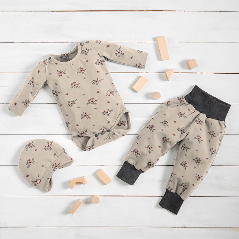 GOTS Cotton Jersey scattered flowers | Poppy Fabrics – almond,  image number 7