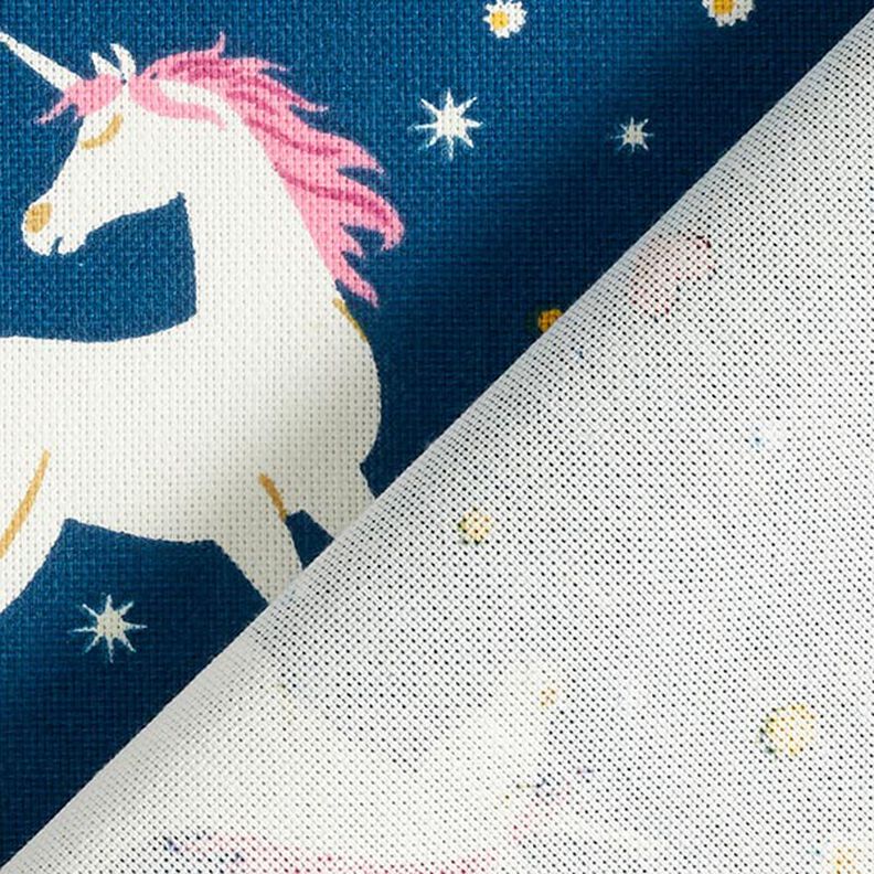 Decor Fabric Glow in the dark dancing unicorns – ocean blue/pink,  image number 4