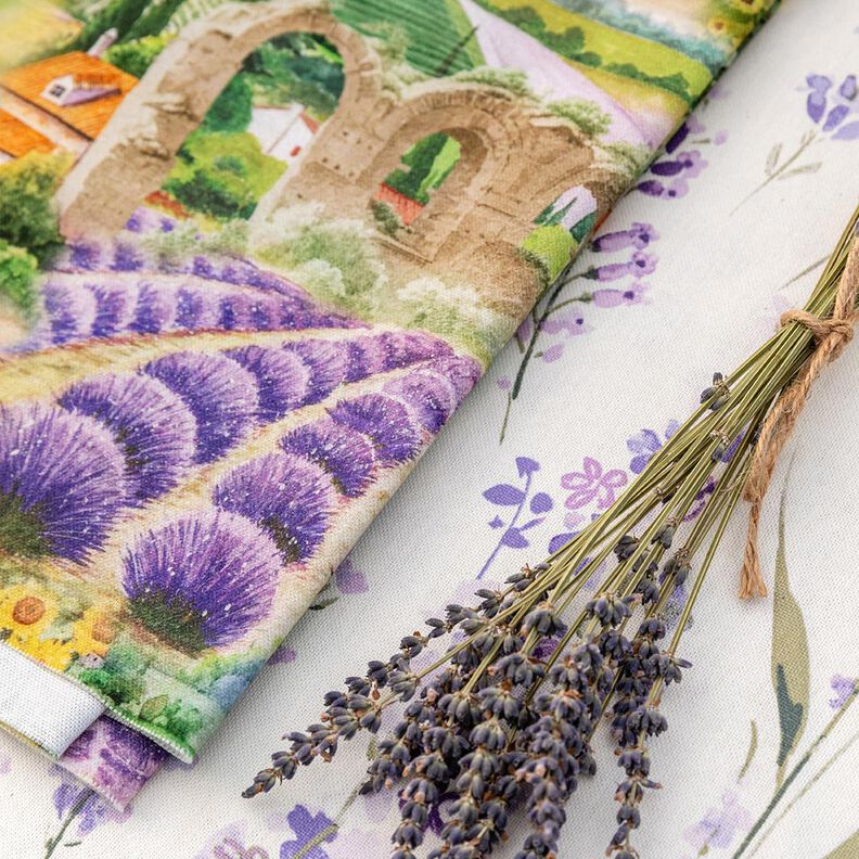 Decor Fabric Half Panama lavender landscape – grass green/lavender,  image number 6