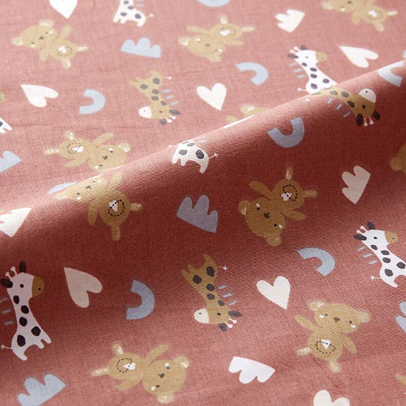Cotton Poplin giraffes and teddies – dark dusky pink,  image number 2