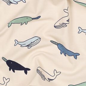 Cotton Jersey cute whales| Poppy Fabrics – cashew/navy blue, 