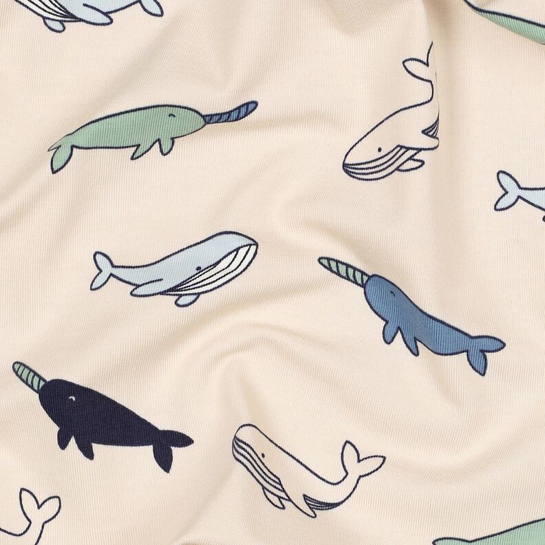 Cotton Jersey cute whales| Poppy Fabrics – cashew/navy blue,  image number 2