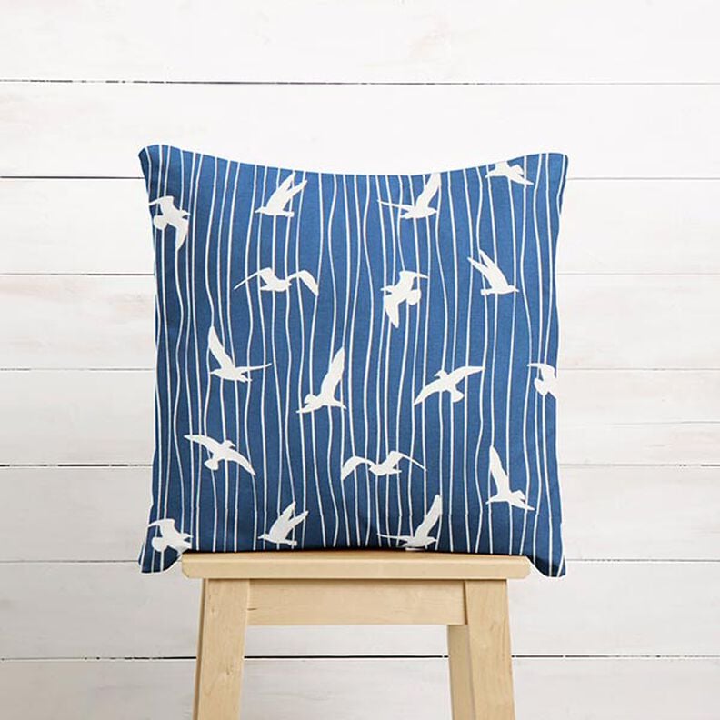 Decor Fabric Half Panama seagulls – ocean blue/white,  image number 9
