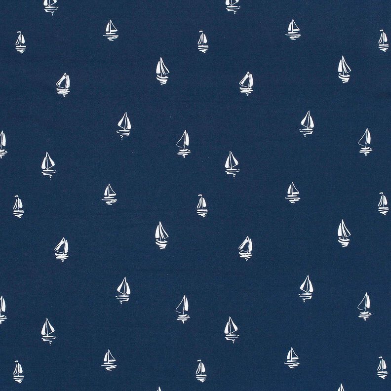 Cotton Jersey sketched sailing boats – navy blue,  image number 1