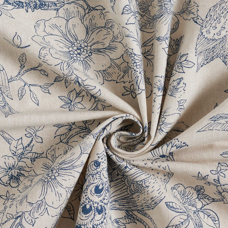 Decor Fabric Half Panama romantic peacocks – natural/blue,  image number 3