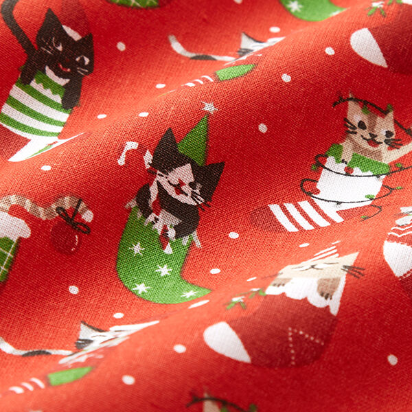 Cotton Cretonne Christmas Cats – red,  image number 2