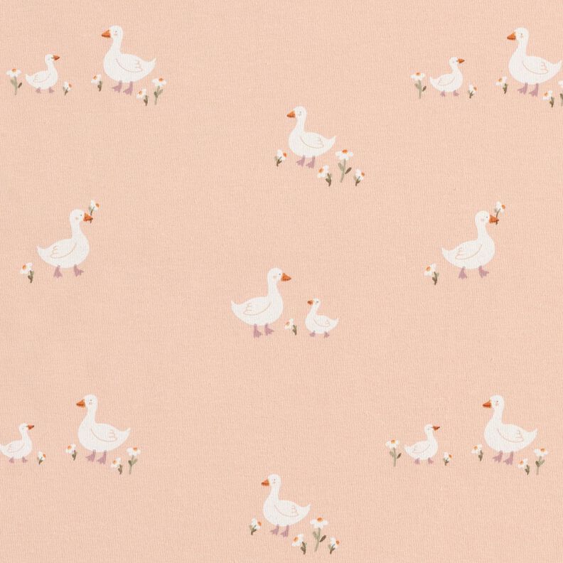 Cotton Jersey Geese and flowers – rosé, image number 1