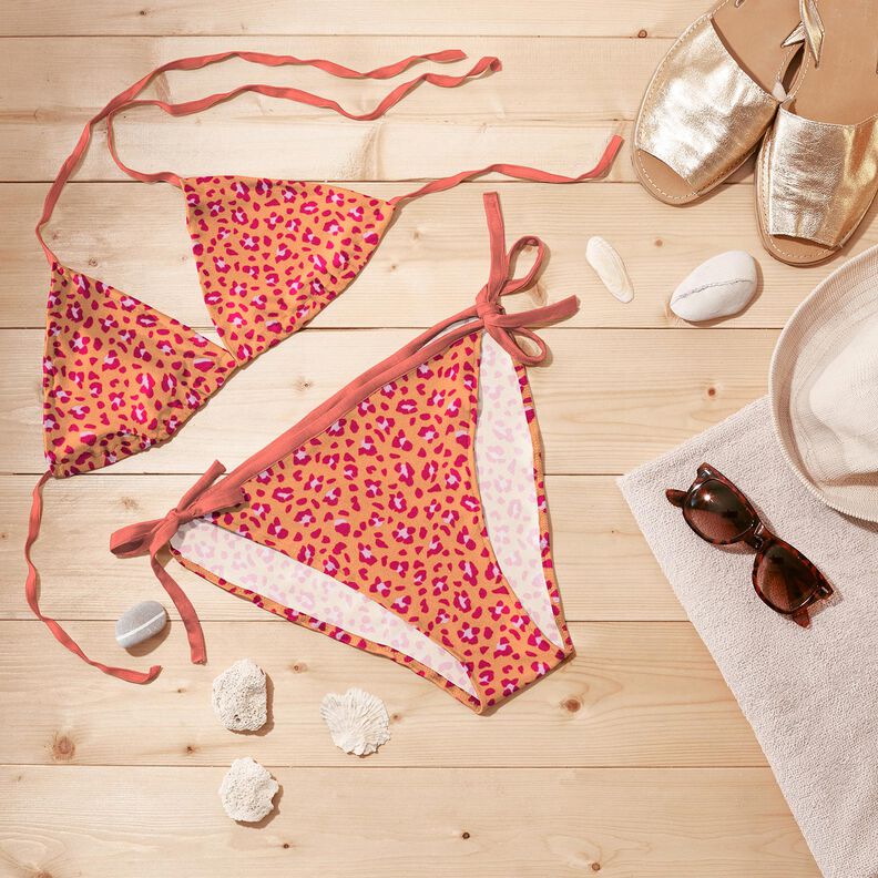 Swimsuit fabric leopard print – peach orange/intense pink,  image number 6