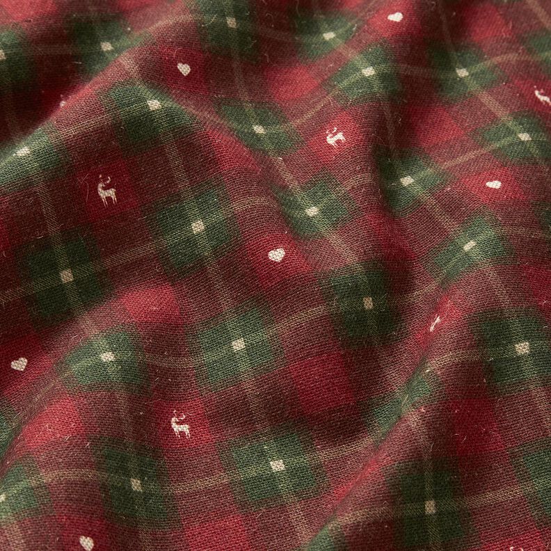 Decor Fabric Half Panama Check with hearts – dark red/dark pine, image number 2