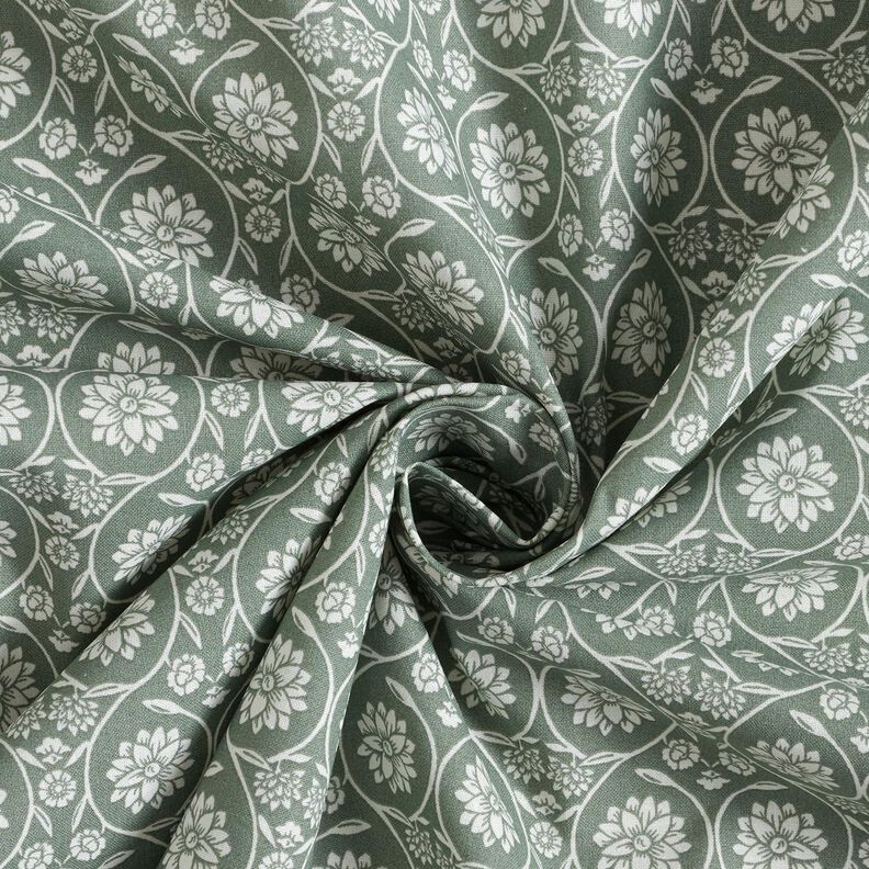 Cotton Cretonne Flowers and tendrils – reed/white,  image number 3