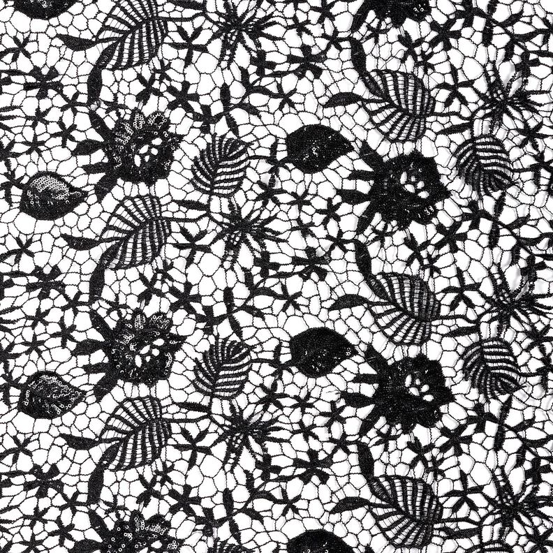 Lace with sequins and scalloped edge – black,  image number 1