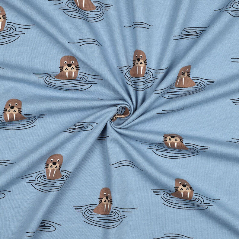 Brushed Sweatshirt Fabric Walruses | by Poppy – light wash denim blue, image number 3