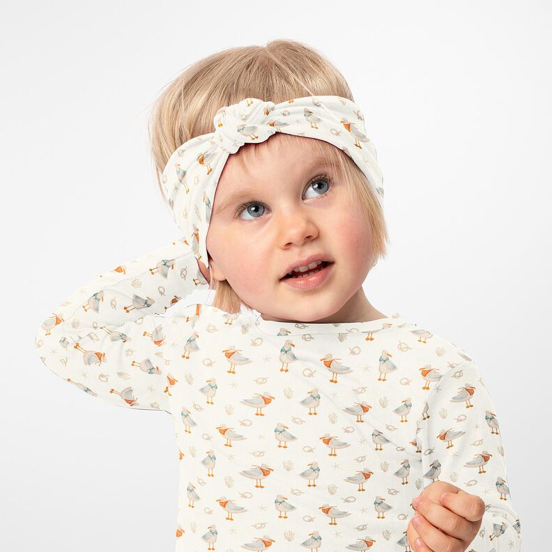 Cotton Jersey Seagull, starfish, knots Digital Print – offwhite, image number 6