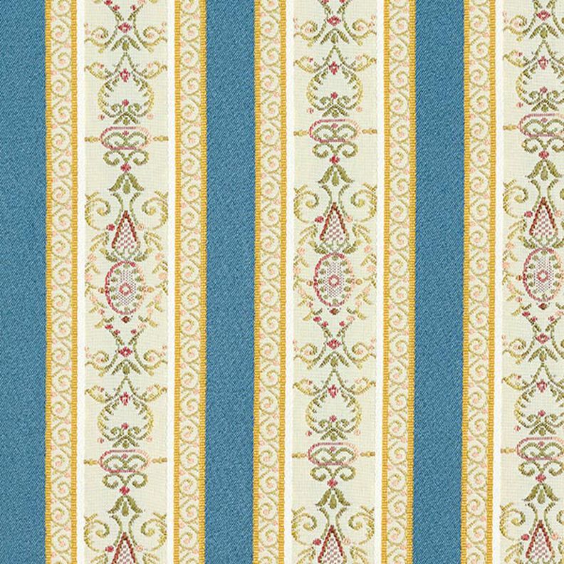 Biedermeier Stripes Jacquard Furnishing Fabric – cream/blue,  image number 1
