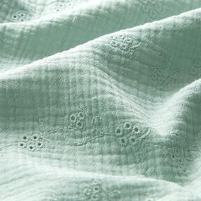 Double Gauze/Muslin Broderie Anglaise flower tendrils – pale mint, 