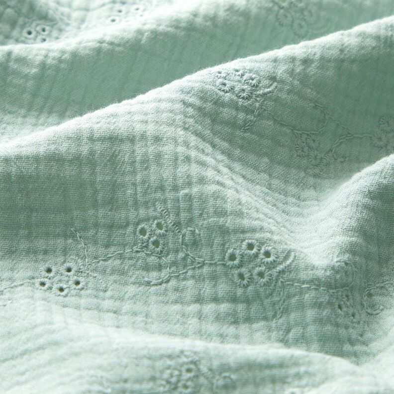 Double Gauze/Muslin Broderie Anglaise flower tendrils – pale mint,  image number 2