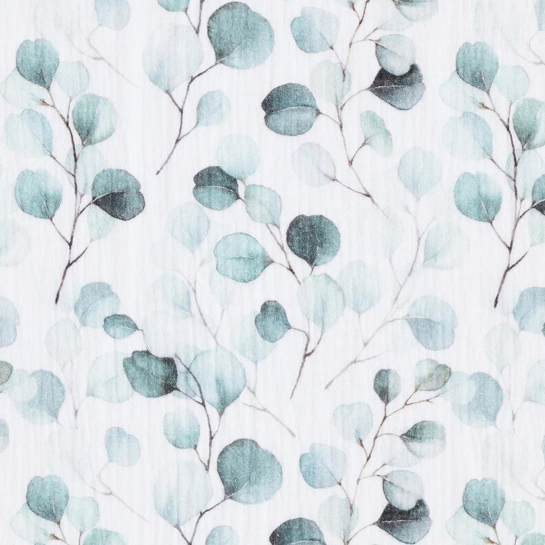 Double Gauze/Muslin watercolour eucalyptus vines Digital Print – white, image number 1