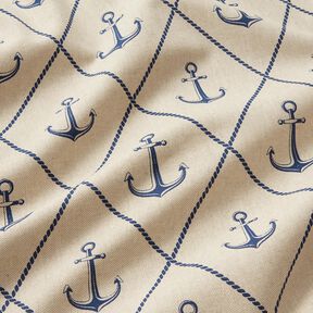 Decor Fabric Half Panama classic anchor – natural/navy blue | Remnant 70cm, 