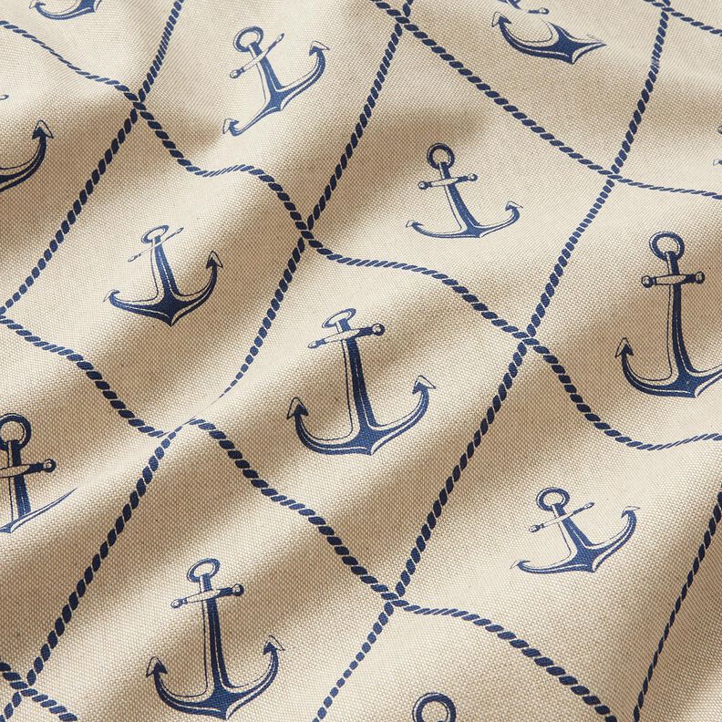 Decor Fabric Half Panama classic anchor – natural/navy blue,  image number 2