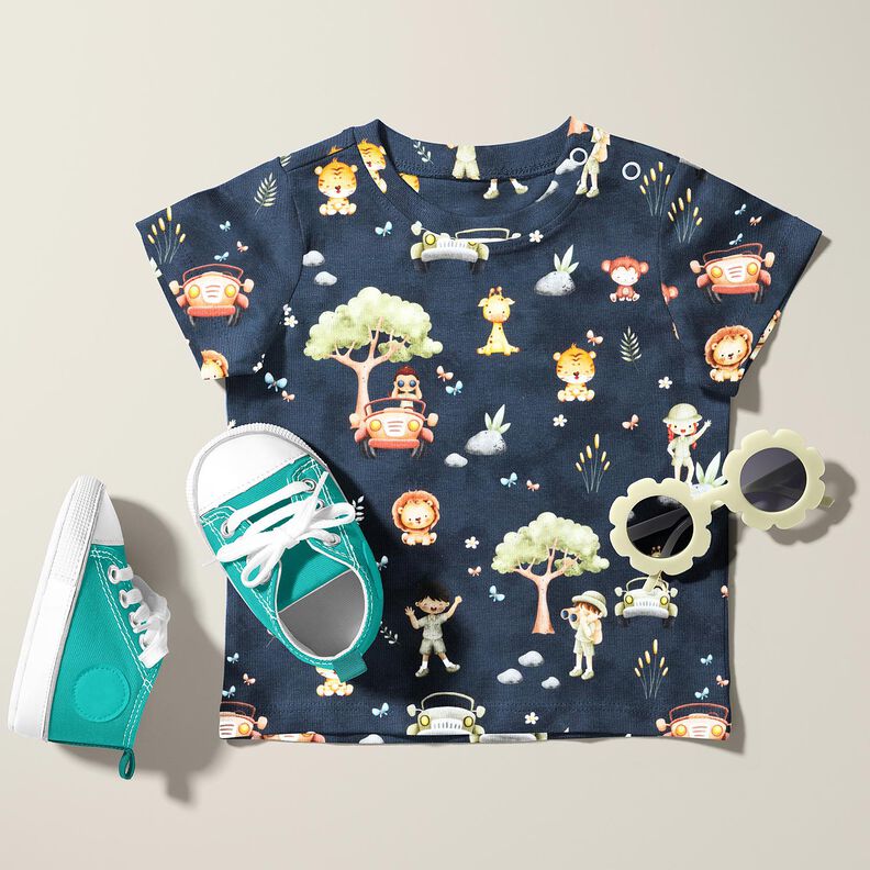 Cotton Jersey Safari digital print – midnight blue/pastel green, image number 5