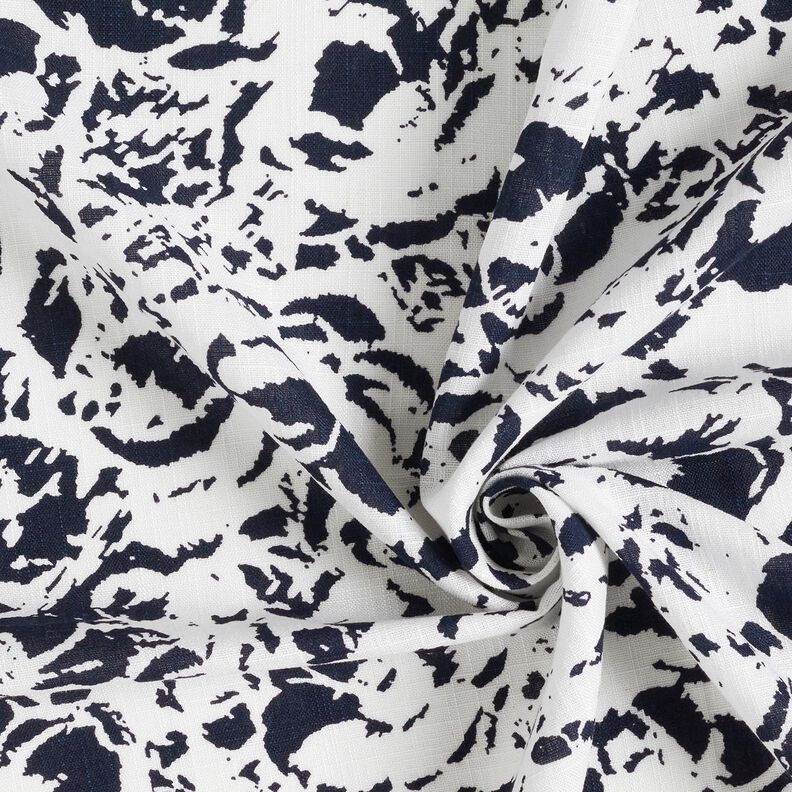 Viscose Linen Blend abstract flowers – white/midnight blue,  image number 3