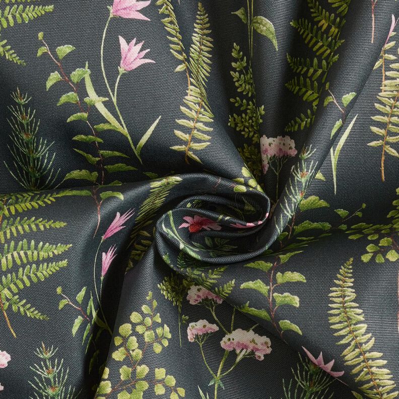 Outdoor Fabric Canvas Leaves and Flowers – dark green/pastel violet,  image number 3