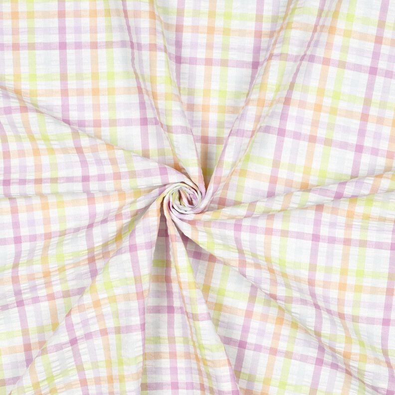 Seersucker Cotton Blend colourful check – white/pastel violet,  image number 3