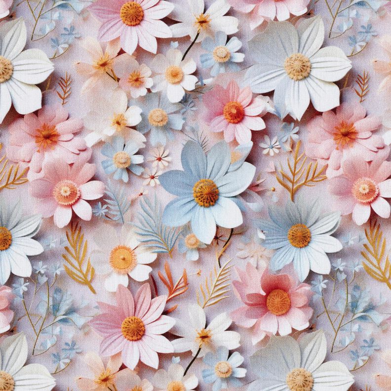 Cotton Poplin Paper flowers Digital Print – light dusky pink,  image number 1