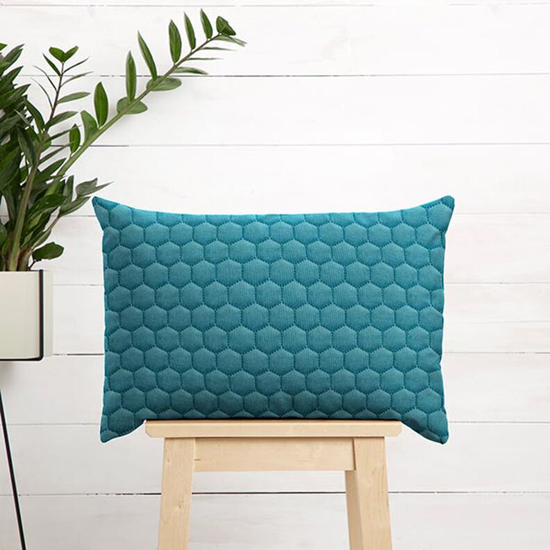 Upholstery Fabric Velvet Honeycomb Quilt – petrol,  image number 9