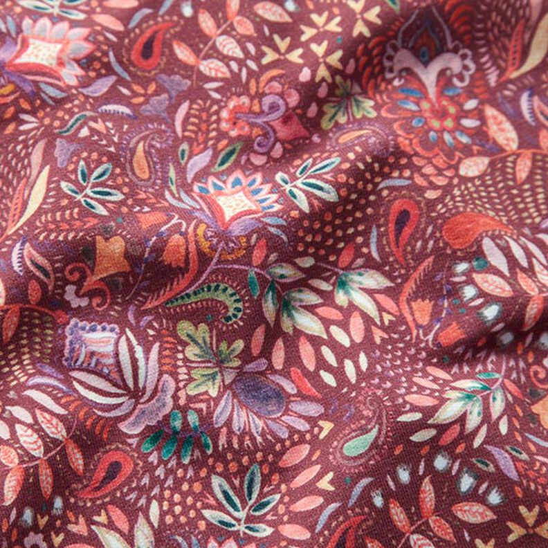 French Terry Paisley Flowers Digital Print – burgundy,  image number 2