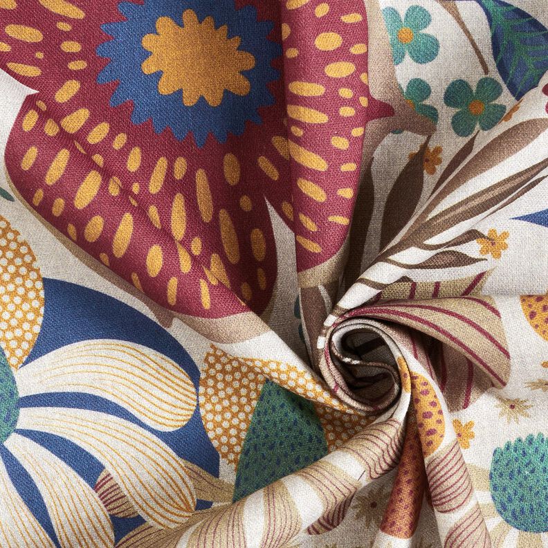 Decor Fabric Half Panama floral picture – natural/blue, image number 3