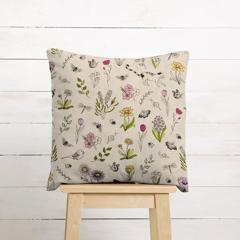 Decor Fabric Half Panama Spring flowers – natural/pink,  image number 9