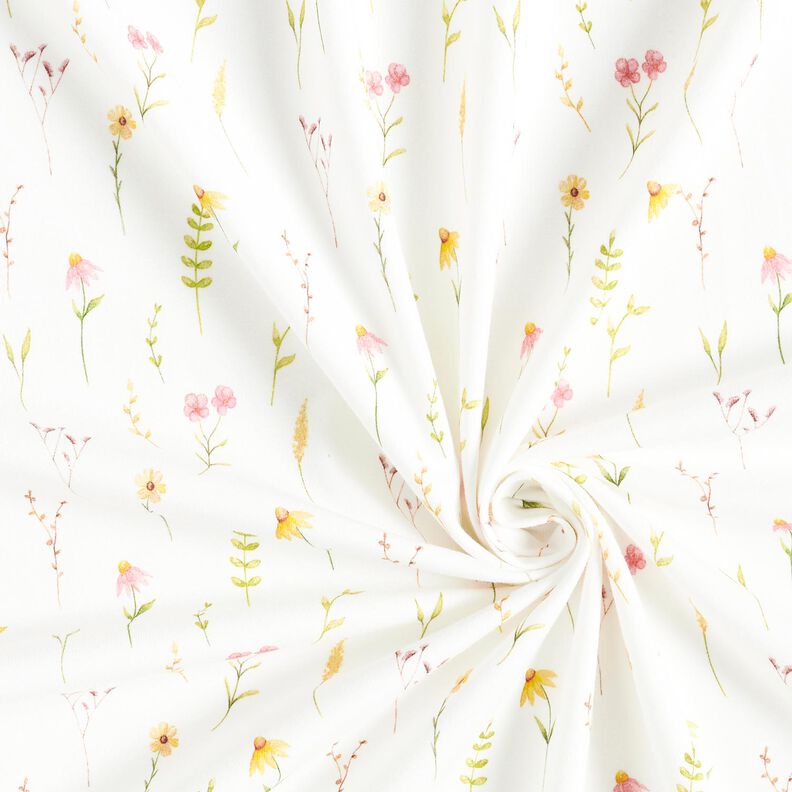 Cotton Jersey watercolour meadow flowers Digital Print – ivory/dusky pink,  image number 3