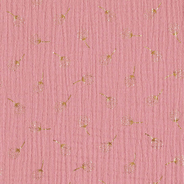 Double Gauze/Muslin glittery dandelions – dark dusky pink/gold,  image number 1
