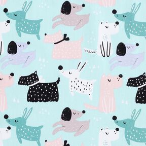 Cotton Cretonne abstract dogs – sky blue/rosé, 