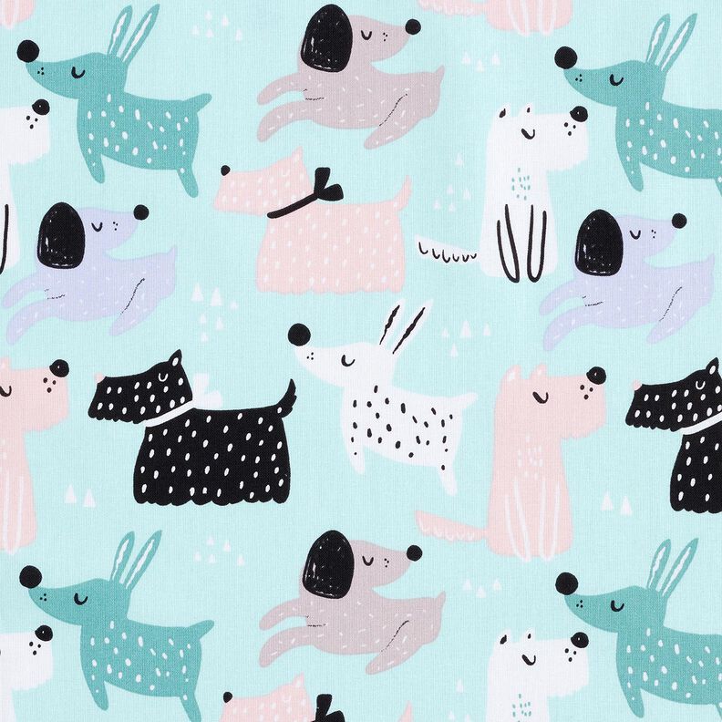 Cotton Cretonne abstract dogs – sky blue/rosé, image number 1