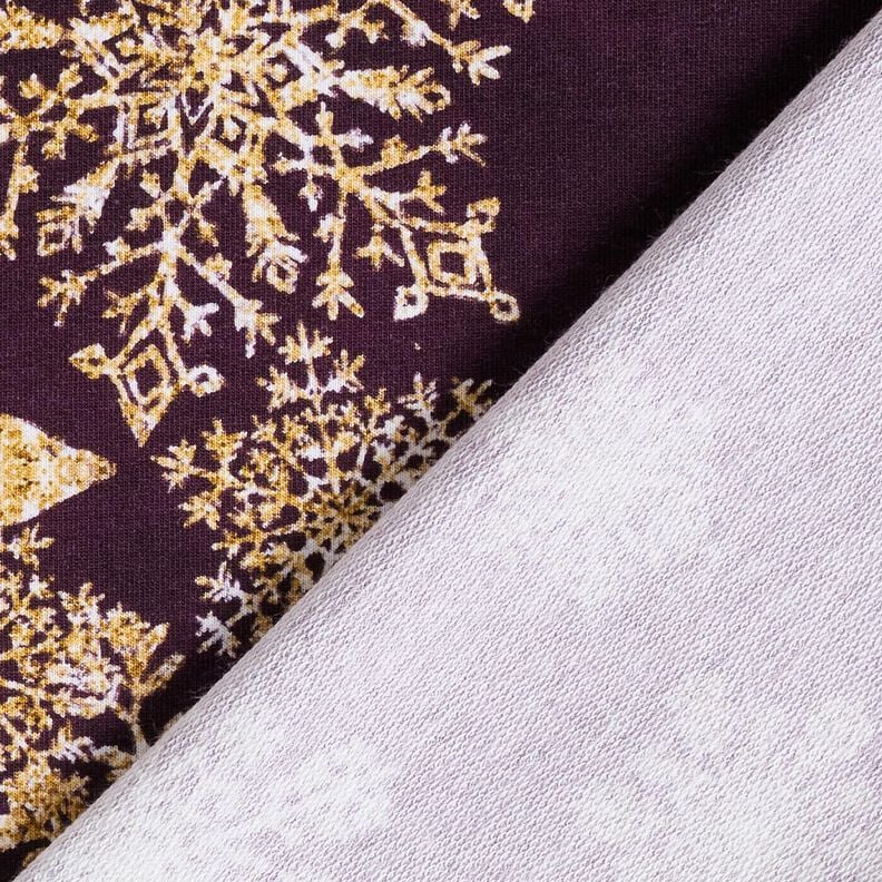 French Terry Ice Flowers Border Fabric | Glitzerpüppi – aubergine/antique gold, image number 4