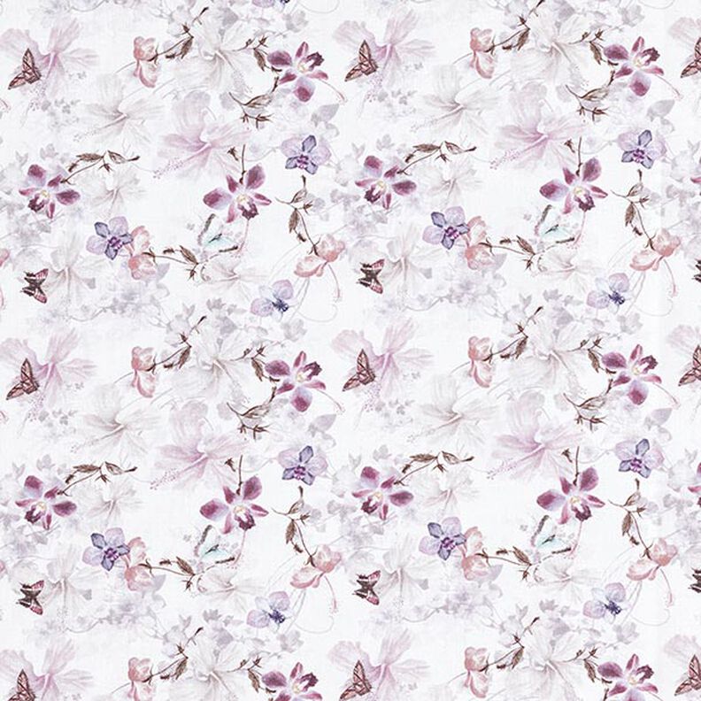 Decor Fabric Cotton Poplin Butterflies & Orchids – pastel violet,  image number 1