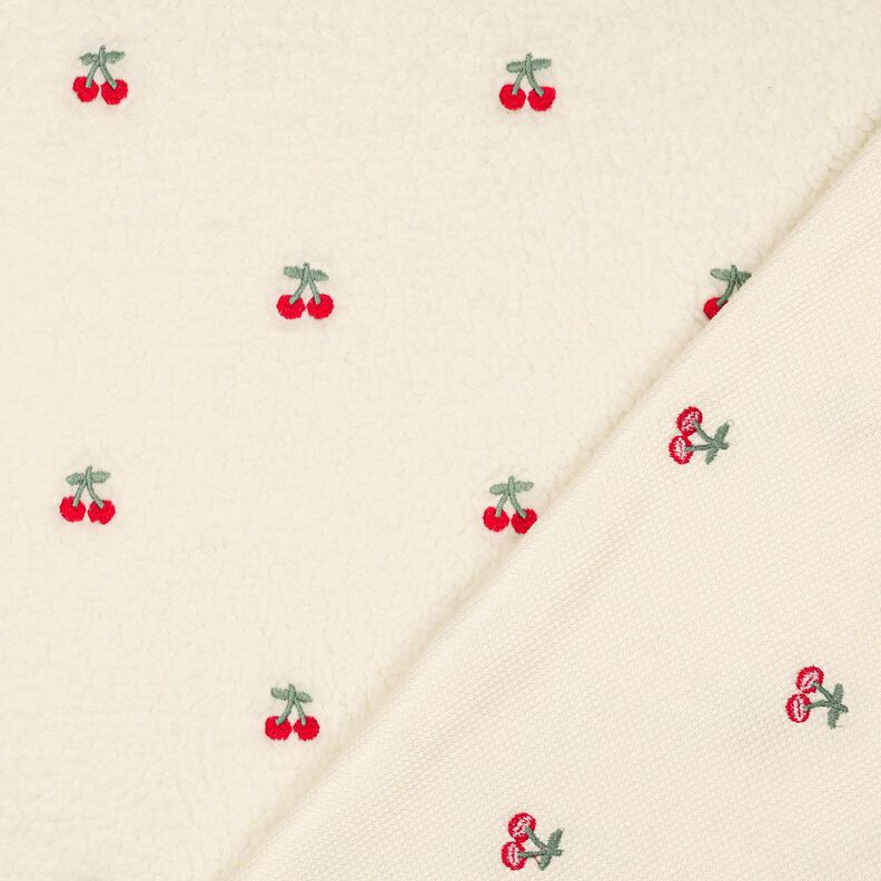 Teddy Fur embroidered cherries | Poppy Fabrics – ivory/chili, image number 4