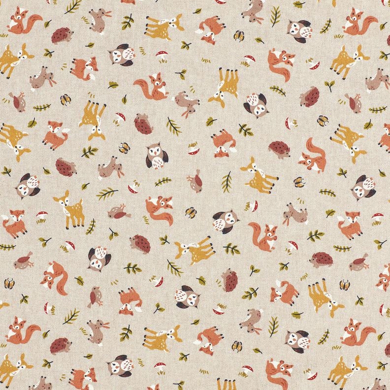 Decor Fabric Half Panama Friendly Forest Animals – natural/brown,  image number 1
