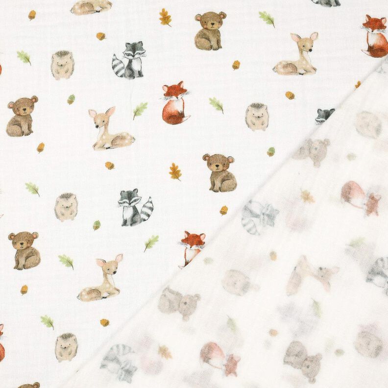 Double Gauze/Muslin woodland animals Digital Print | Poppy Fabrics – white/terracotta, image number 4