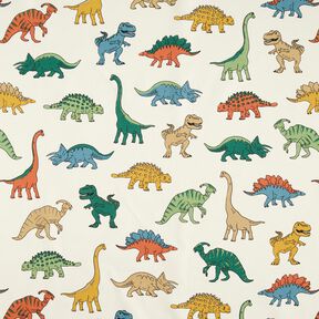 Decor Fabric Half Panama striking dinosaurs – offwhite/dark green, 